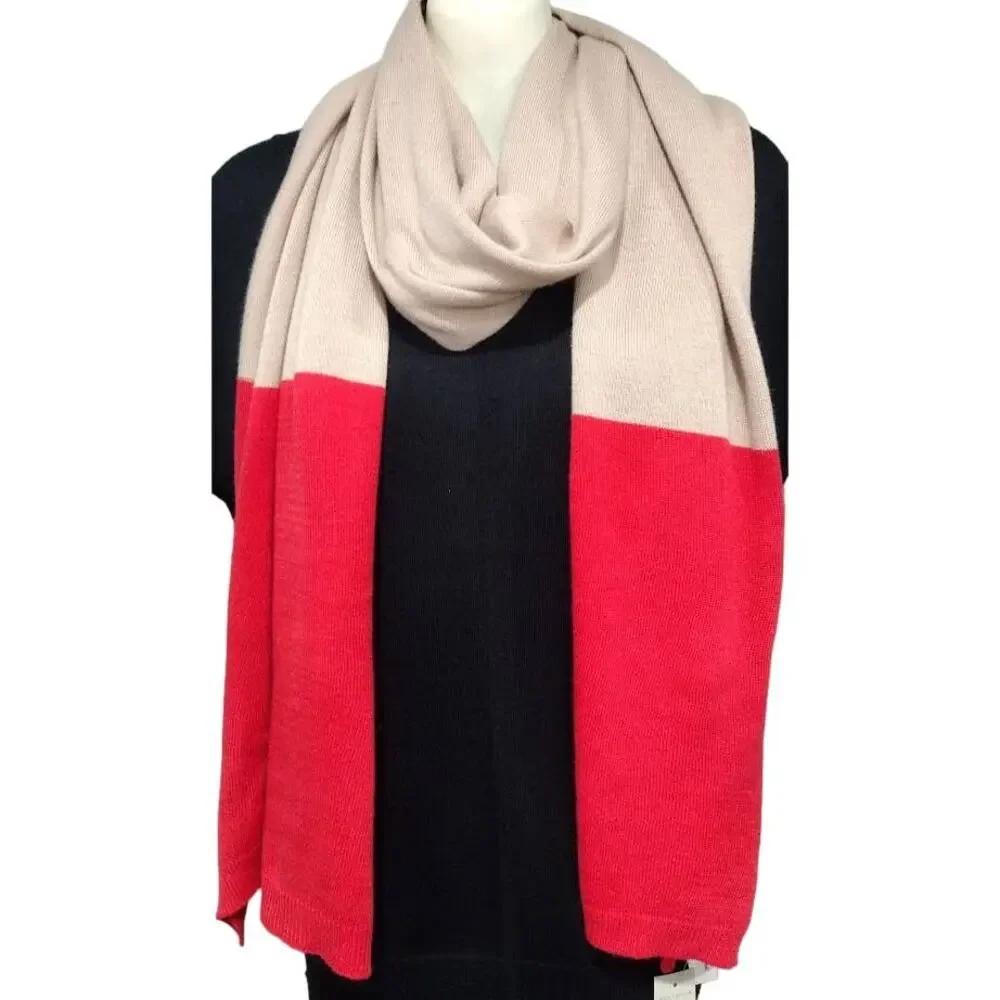 Anne Taylor Wide Knitted Scarf Beige and Orange‎ NWT